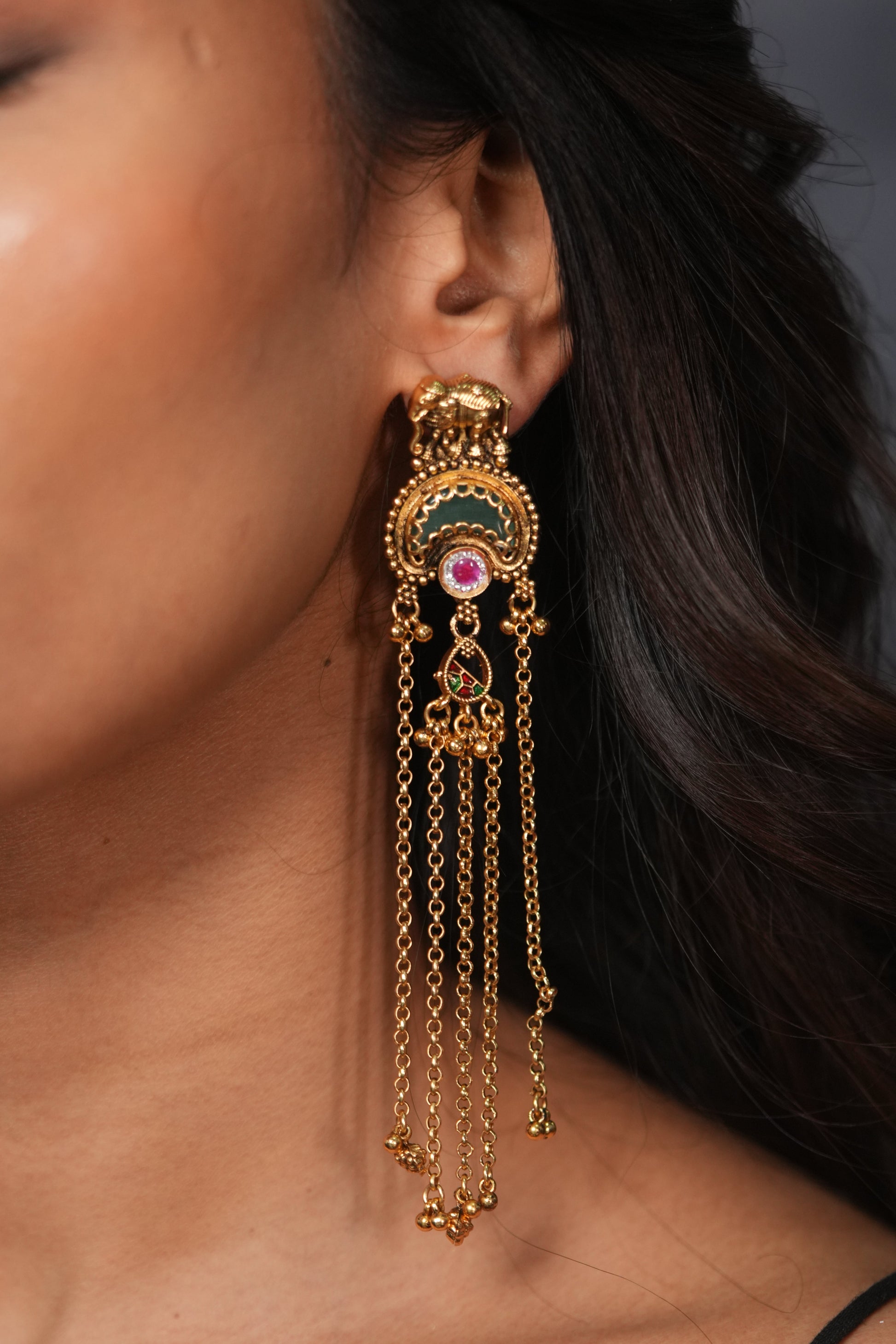 Shamita Long Gold Shoulder Duster Earrings | Sone Pe Suhaga
