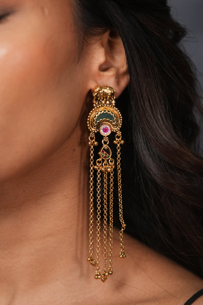 Shamita Long Gold Shoulder Duster Earrings | Sone Pe Suhaga