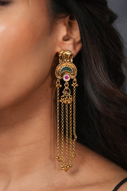 Shamita Long Gold Shoulder Duster Earrings | Sone Pe Suhaga