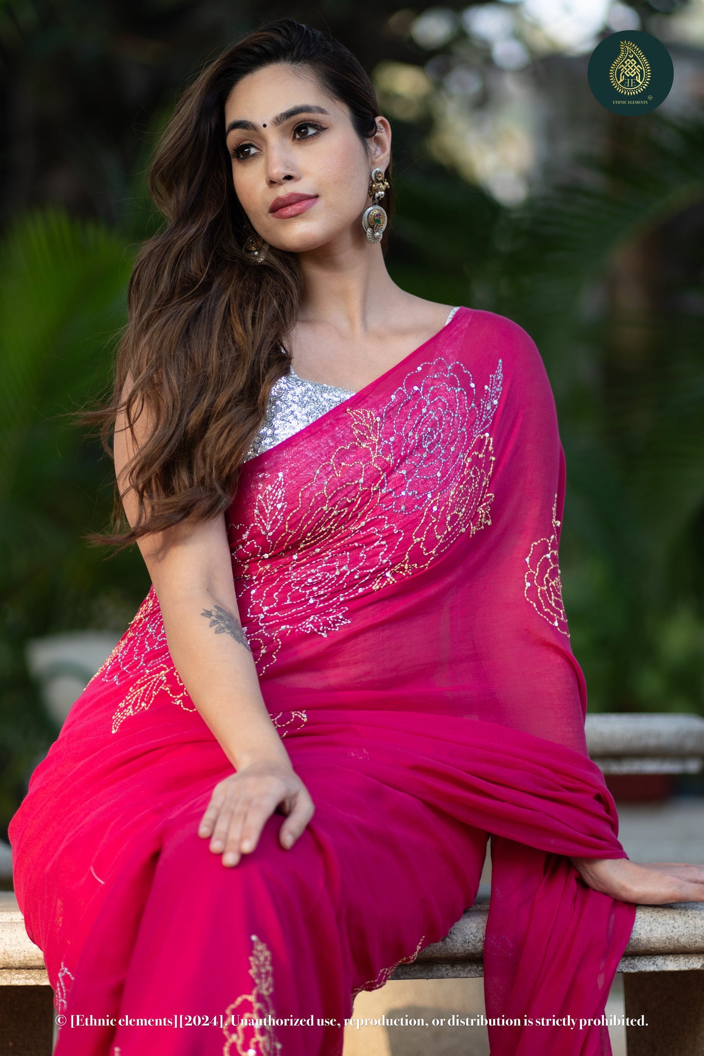 Rose Kantha Embroidered Mul Cotton Saree - Pink