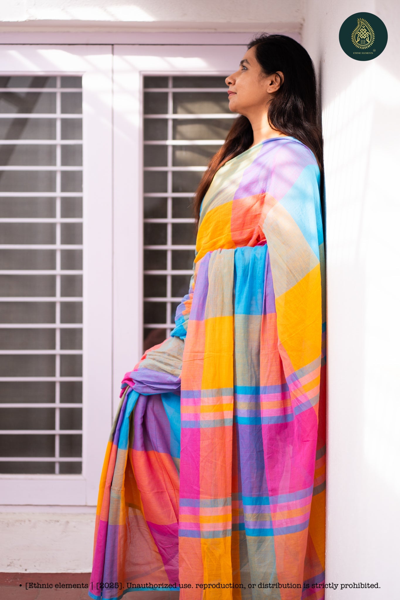 Vibrant Multicolor Oversized Checks Mul Cotton Handloom Saree