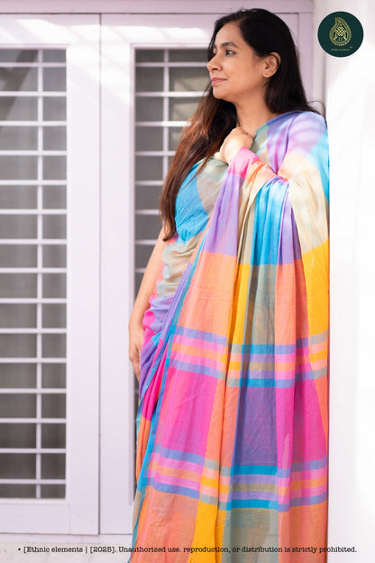 Vibrant Multicolor Oversized Checks Mul Cotton Handloom Saree