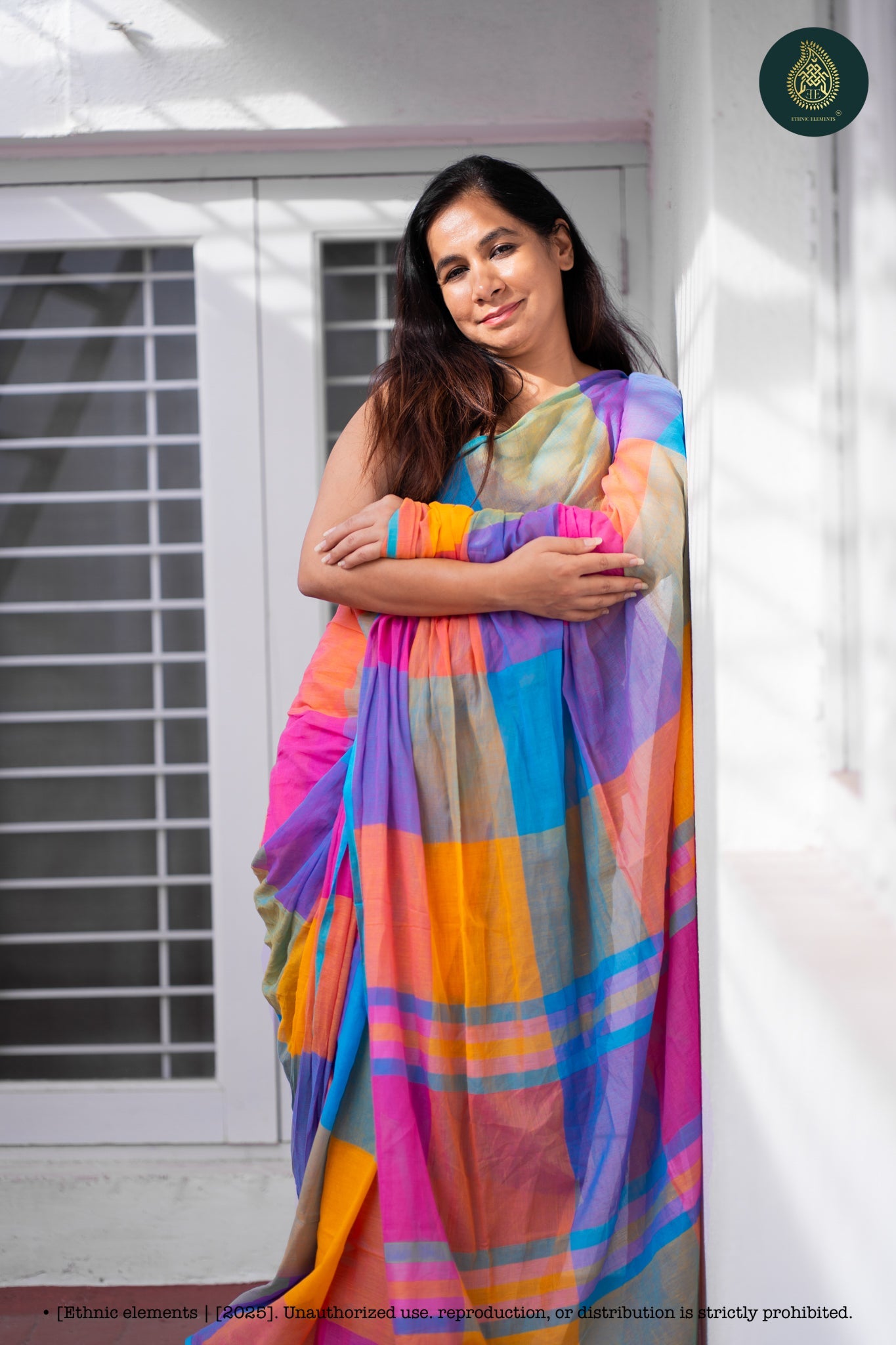 Vibrant Multicolor Oversized Checks Mul Cotton Handloom Saree
