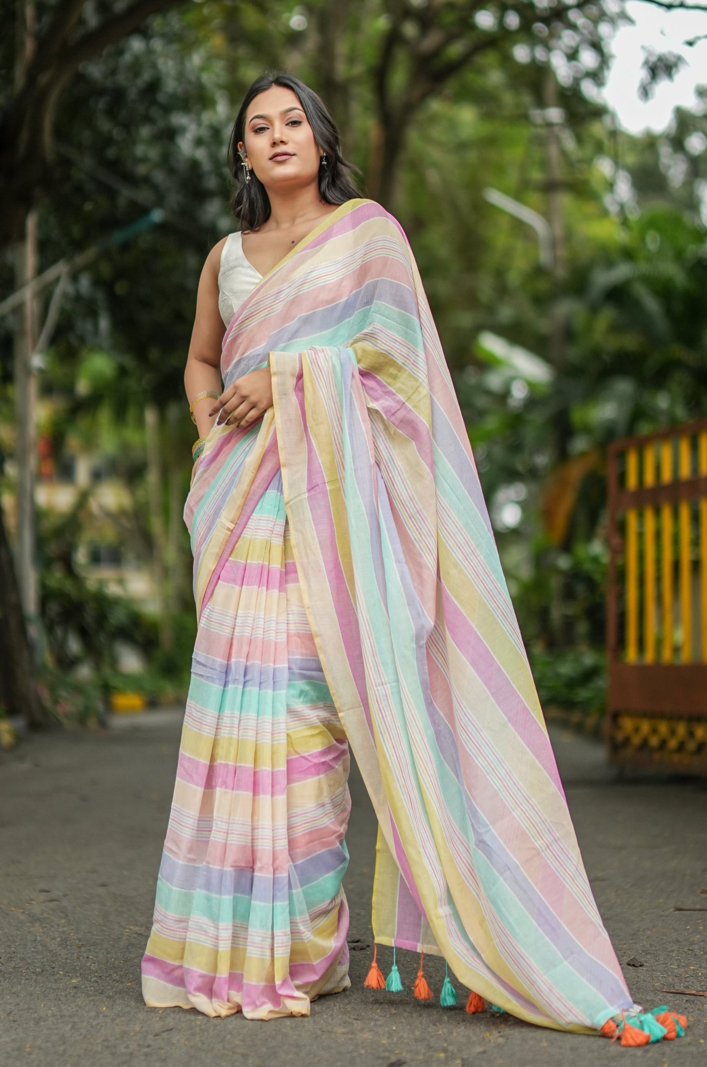 Mul Cotton Saree Summer Sorbet Striped