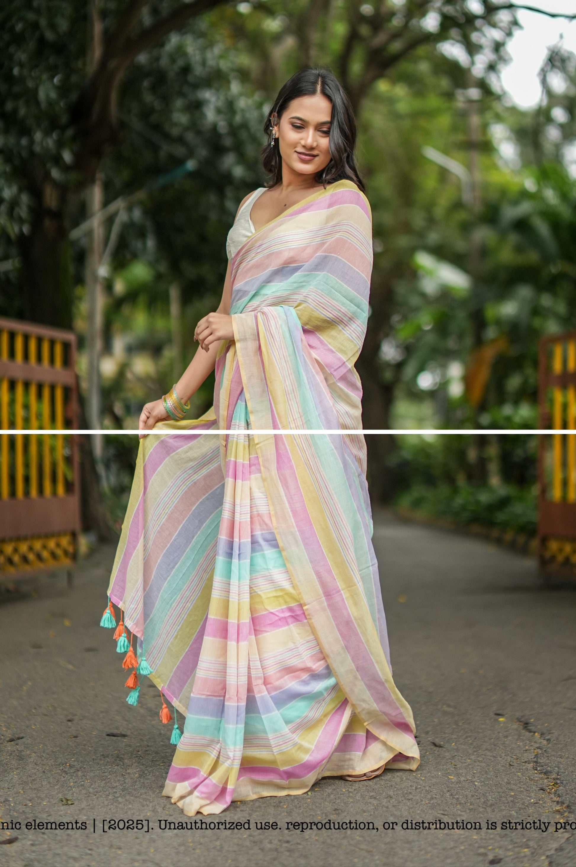 Mul Cotton Saree Summer Sorbet Striped