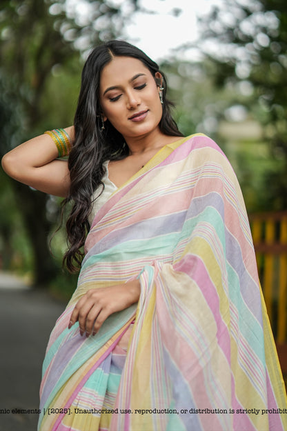 Mul Cotton Saree Summer Sorbet Striped