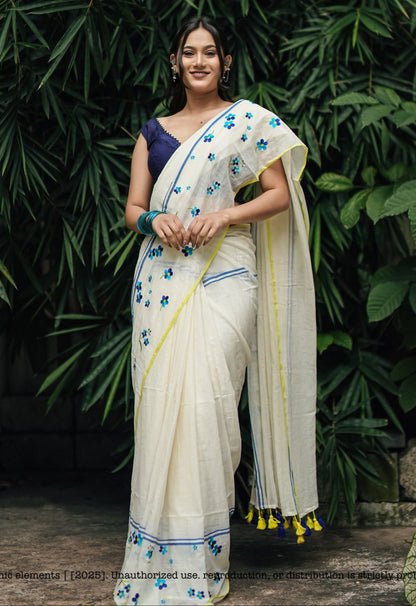 Blooms Mul Cotton Embroidered Saree