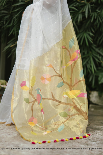Handwoven Muslin Jamdani Saree Pakhee