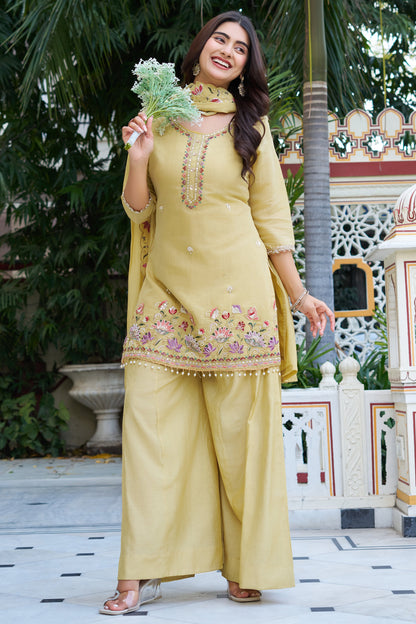 Elegant Pastel Embroidered Kurta Palazzo Set with Dupatta – Ethnic Party Wear Suit