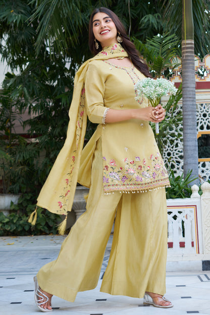 Elegant Pastel Embroidered Kurta Palazzo Set with Dupatta – Ethnic Party Wear Suit