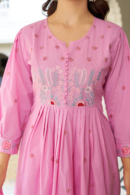 Elegant Embroidered Anarkali Kurta Set with Dupatta – Ivory, Lime Green & Blush Pink