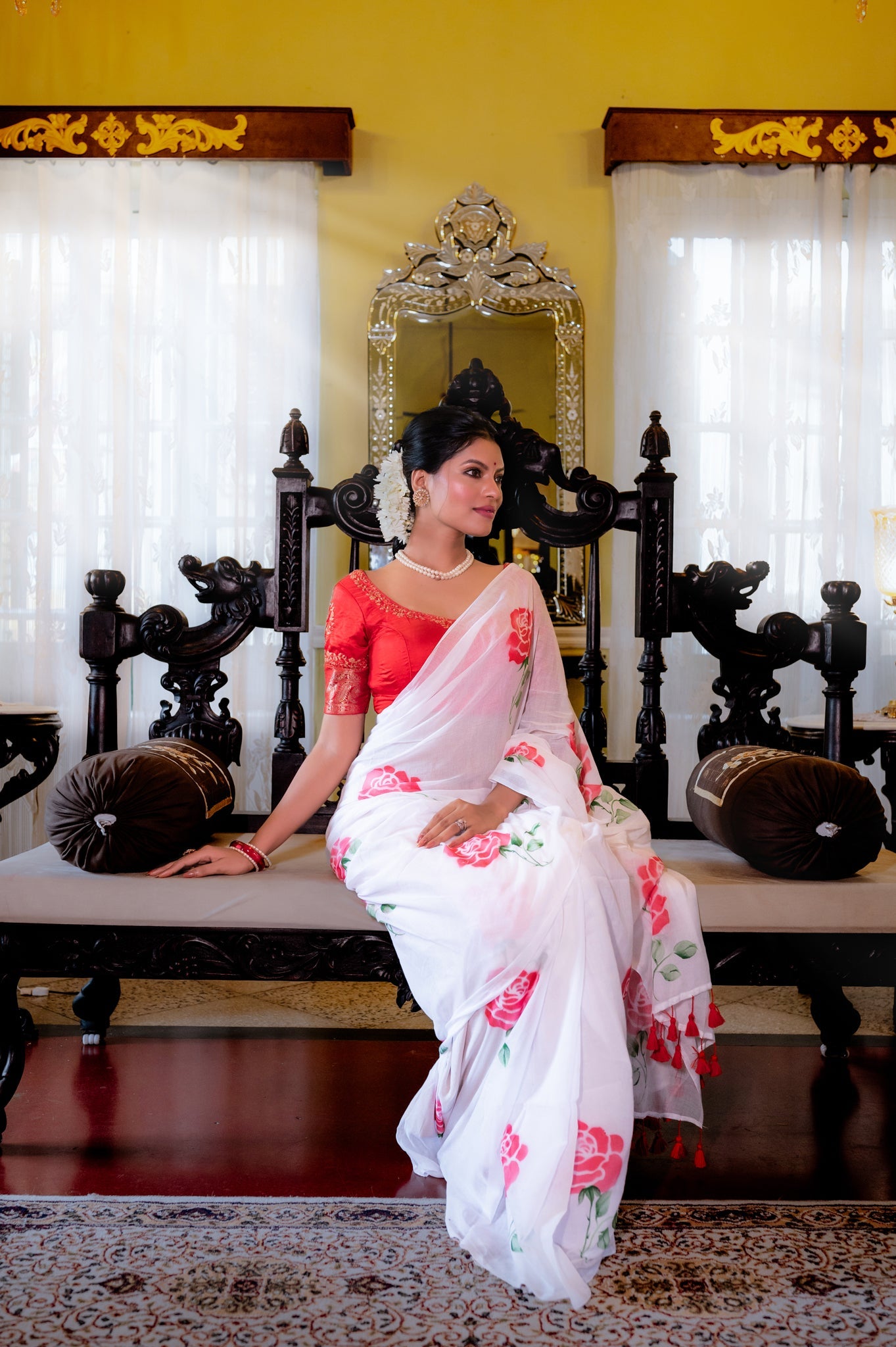 Gulab Hand Painted Mul Cotton Saree