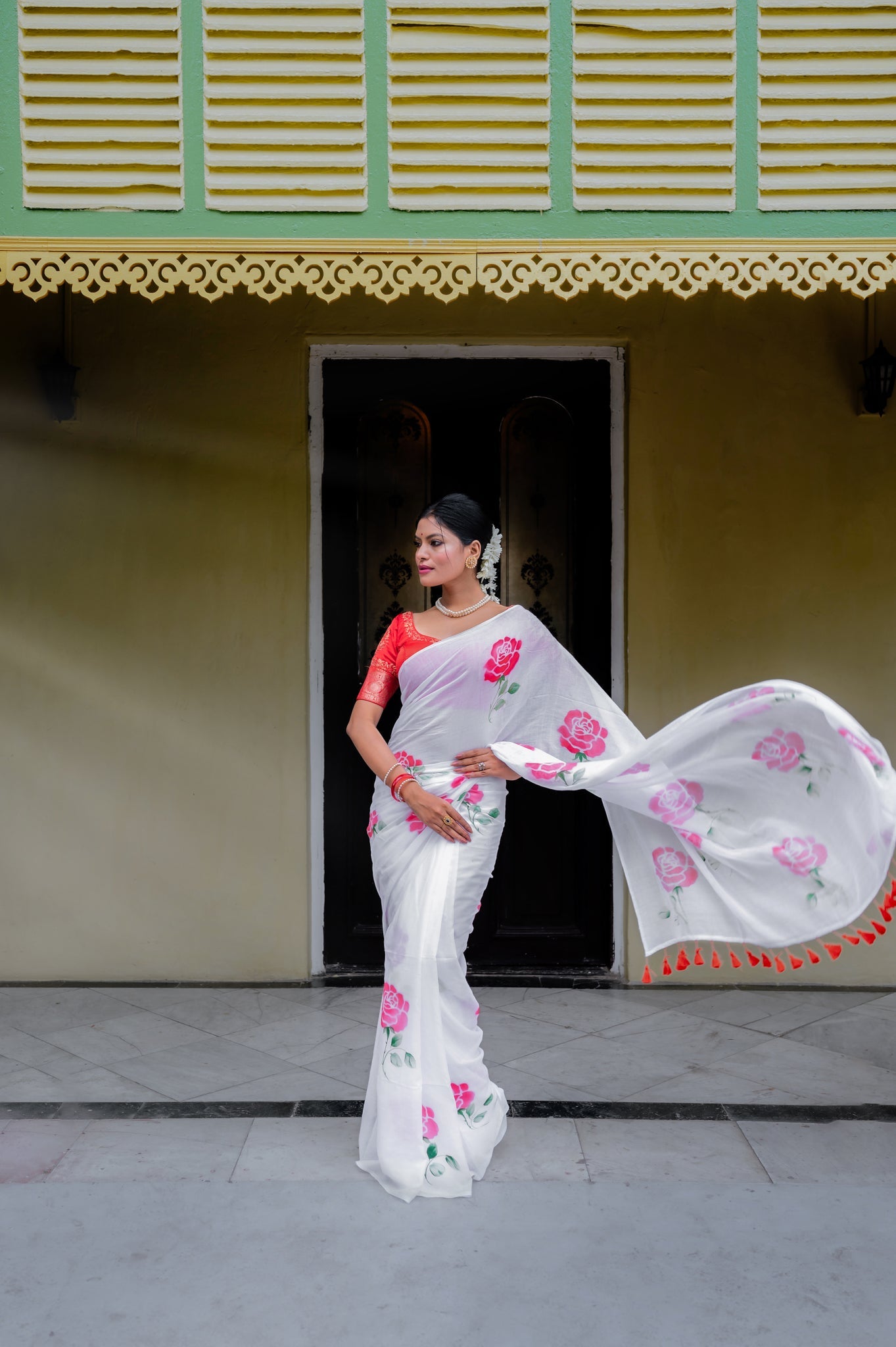 Gulab Hand Painted Mul Cotton Saree