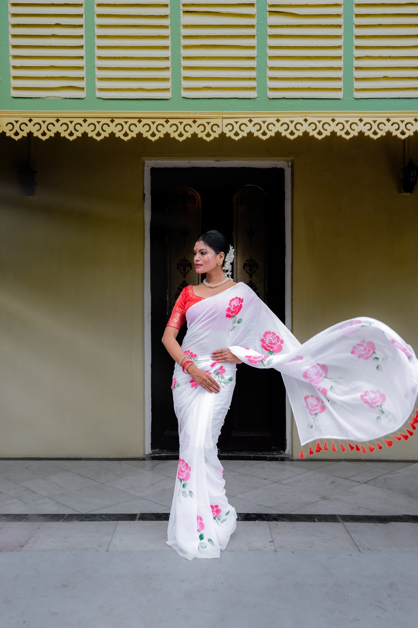 Gulab Hand Painted Mul Cotton Saree