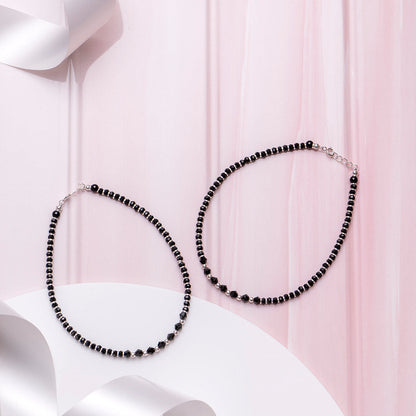 Black & White Beaded Stone 925 Sterling Silver Anklet