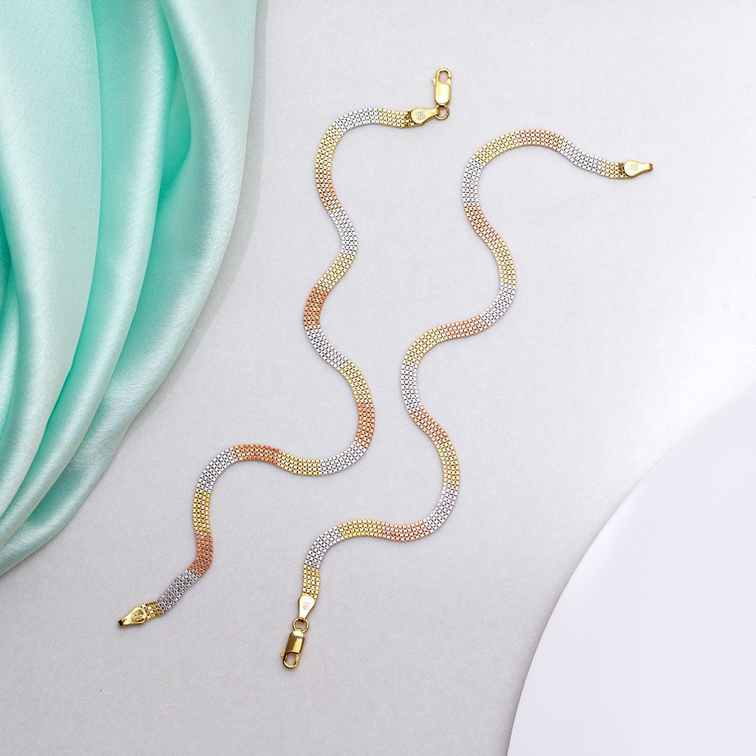 Multi Toned 925 Sterling Silver Anklet