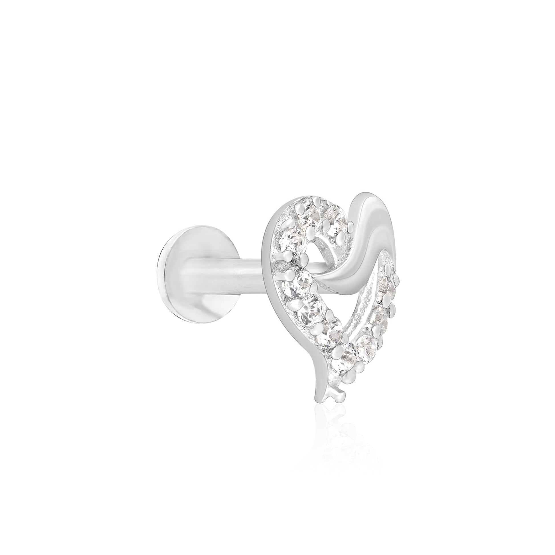 Wave-Heart Sparkle Silver Nose Pin