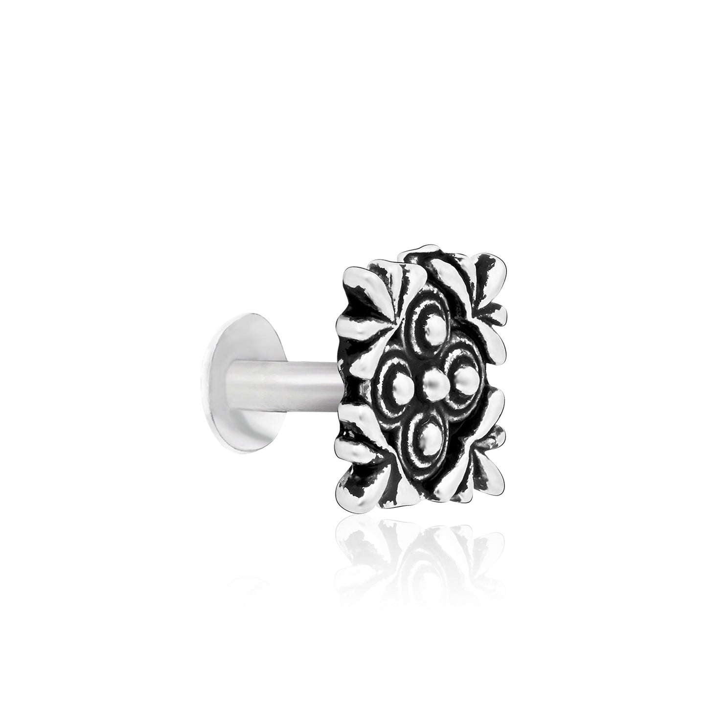 Oxidised Square Floral Silver Nose Pin