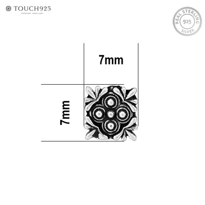Oxidised Square Floral Silver Nose Pin