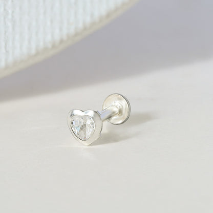Bezel Heart-Stone Silver Nose Pin