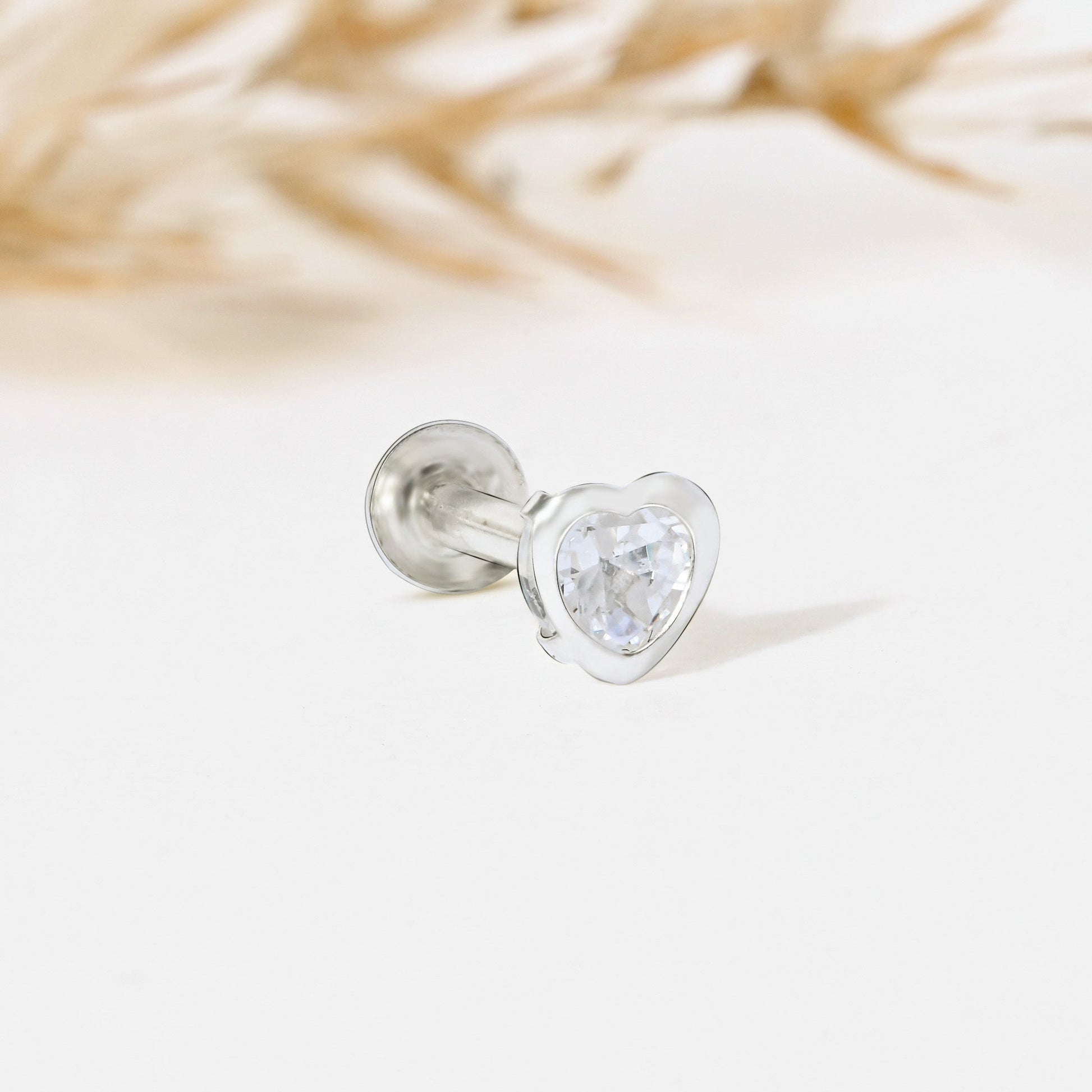 Bezel Heart-Stone Silver Nose Pin