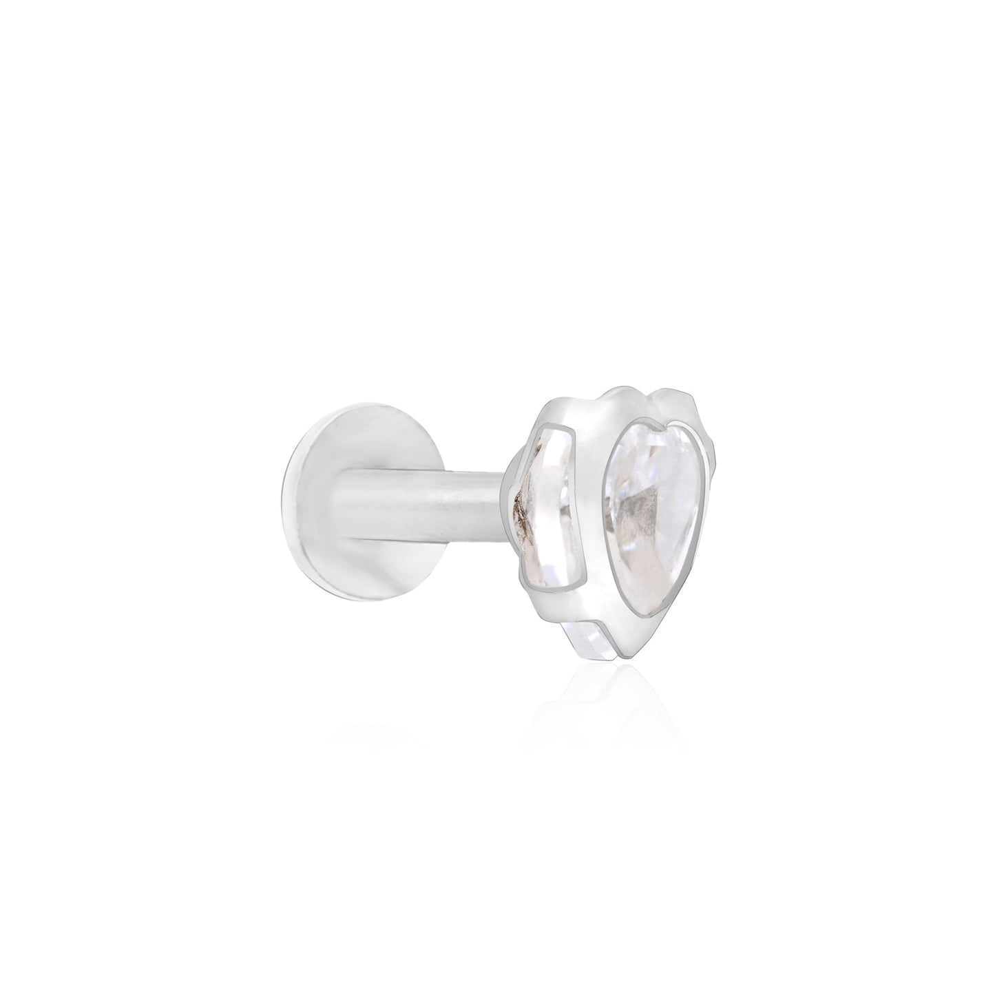 Bezel Heart-Stone Silver Nose Pin