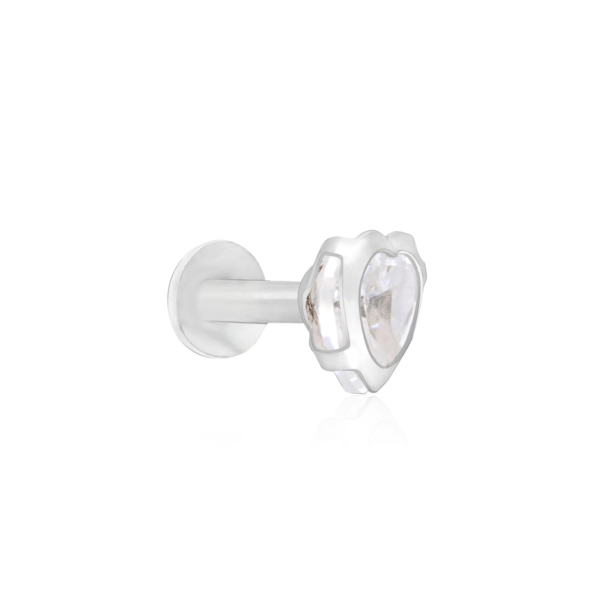 Bezel Heart-Stone Silver Nose Pin