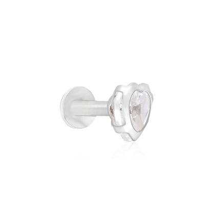 Bezel Heart-Stone Silver Nose Pin