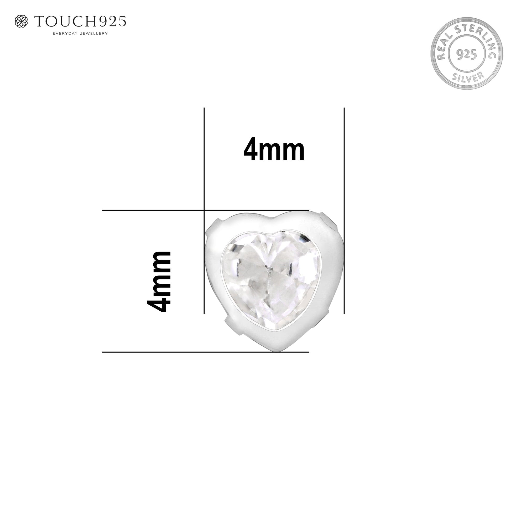 Bezel Heart-Stone Silver Nose Pin