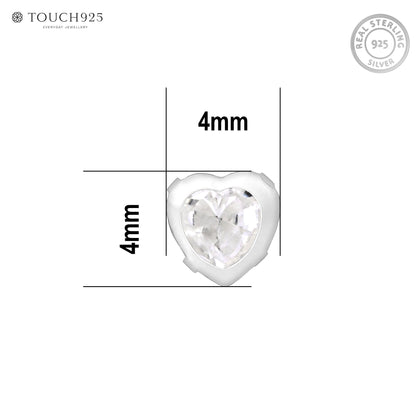 Bezel Heart-Stone Silver Nose Pin