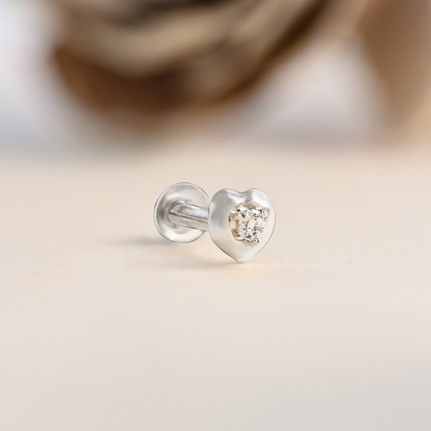 Heart-Bezel Sparkle Silver Nose Pin