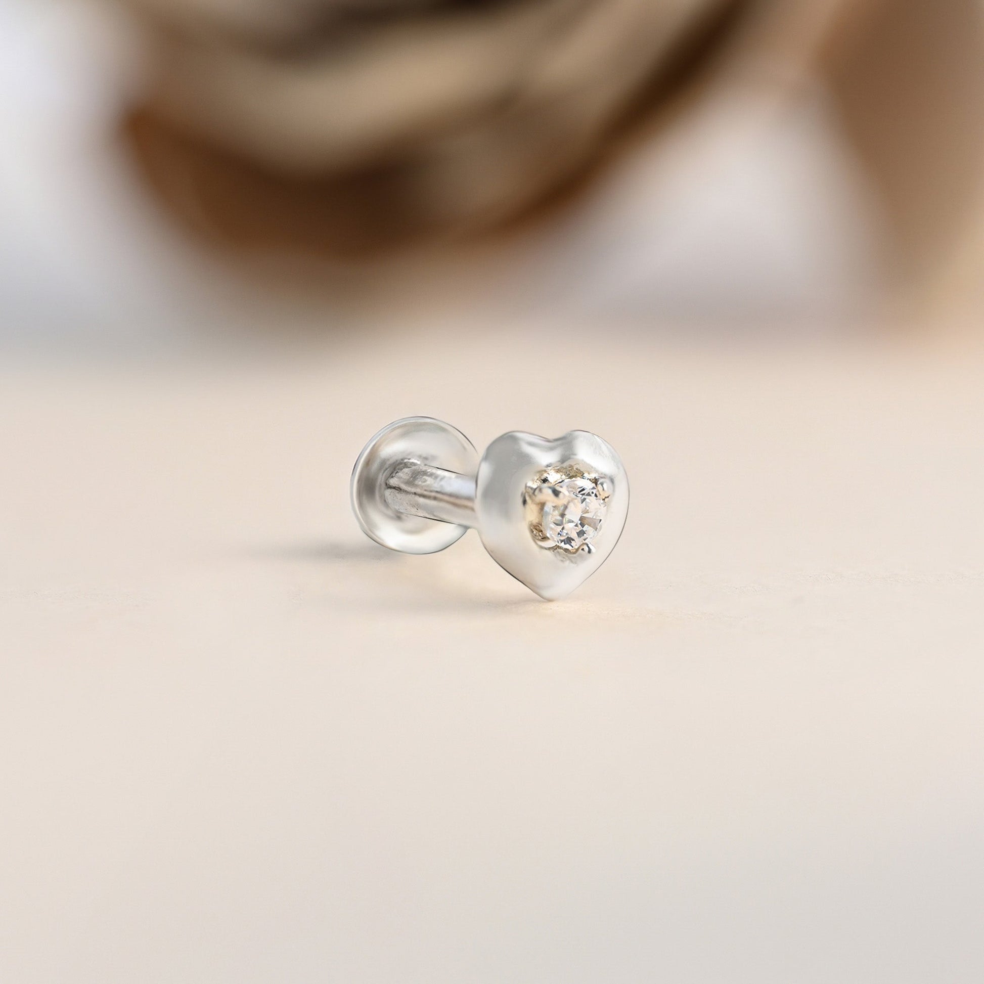 Heart-Bezel Sparkle Silver Nose Pin