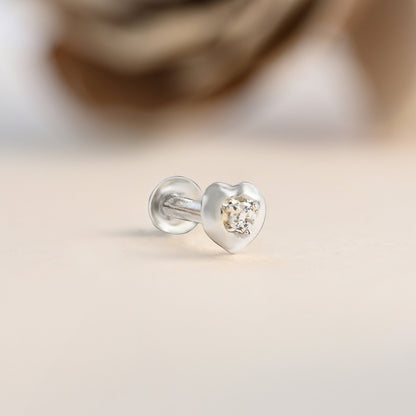 Heart-Bezel Sparkle Silver Nose Pin