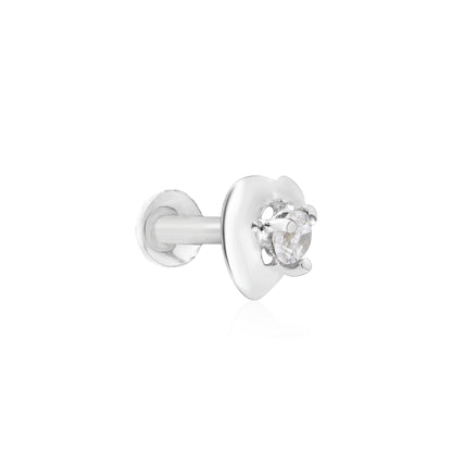 Heart-Bezel Sparkle Silver Nose Pin