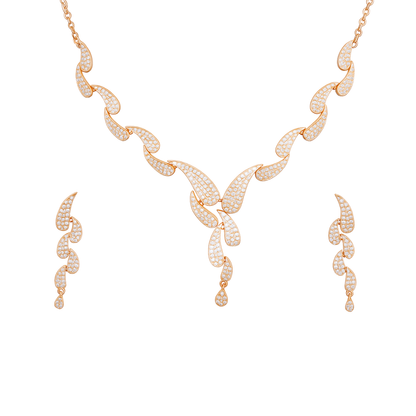 Rose Gold Plated Necklace with Drop Earrings For Women & Girls