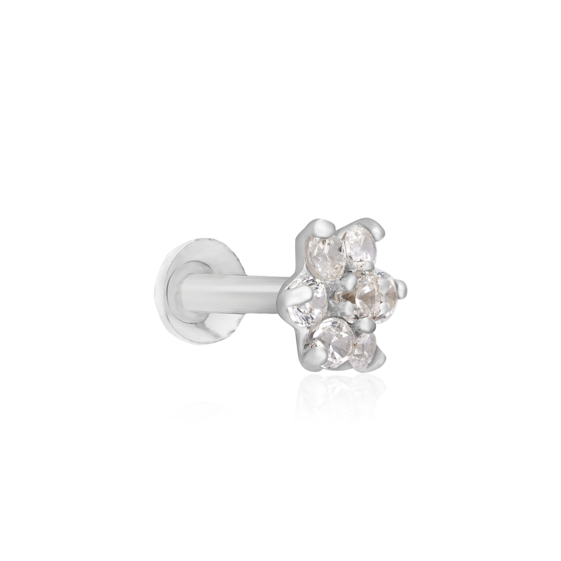 Petite Floral Silver Nose Pin