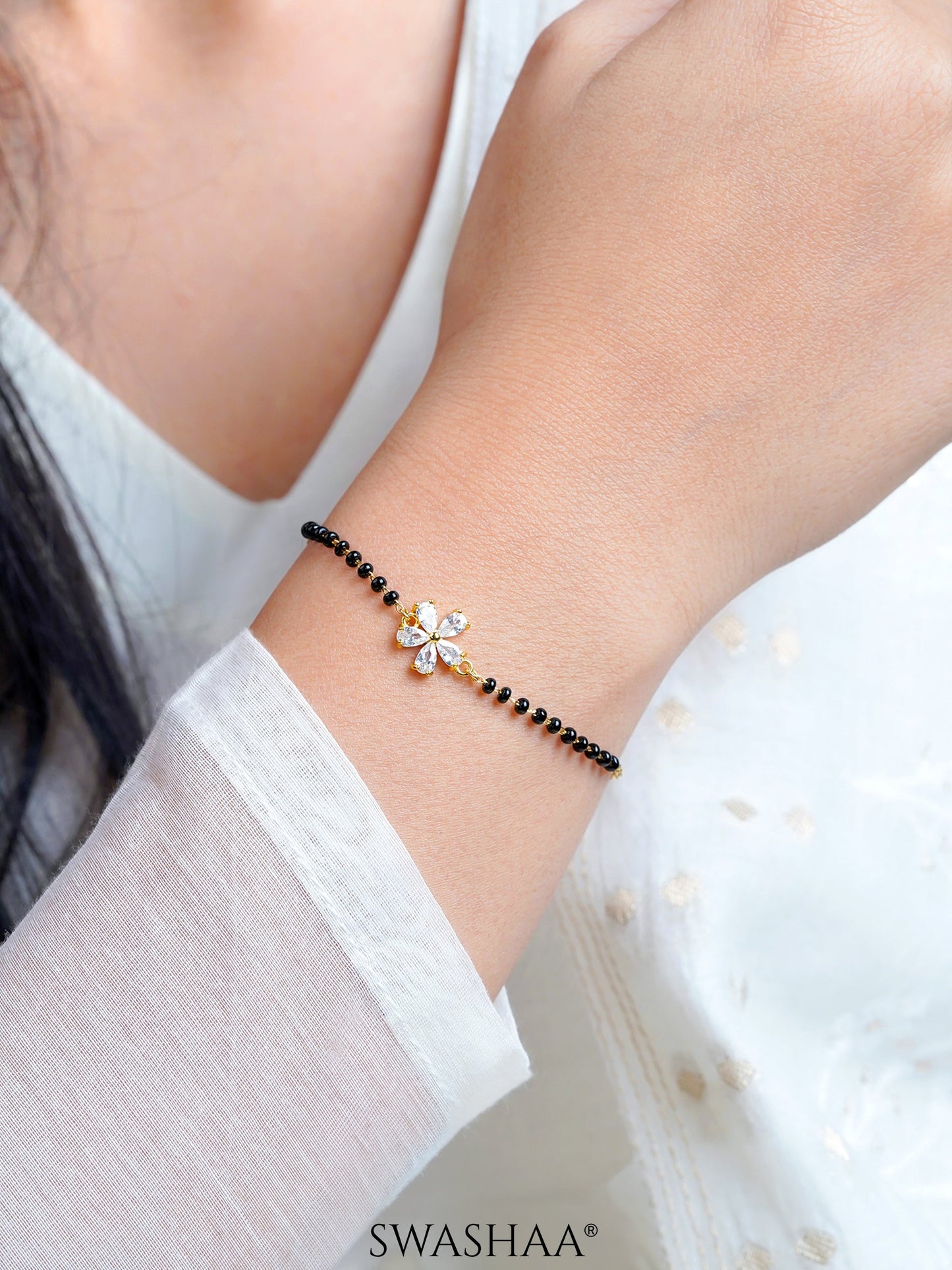 Dayita Floral Diamond Mangalsutra 18K Gold Plated Bracelet