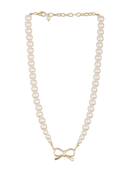 Prita by Priyaasi Pretty Bow Pearl Gold-Plated Necklace