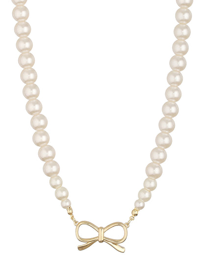 Prita by Priyaasi Pretty Bow Pearl Gold-Plated Necklace
