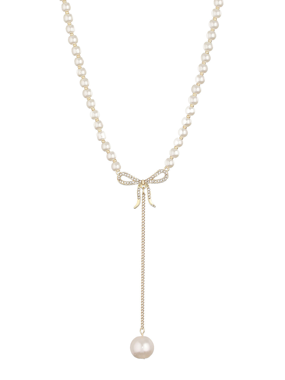 Prita by Priyaasi Studded Bow Pearl Drop Chain Gold-Plated Necklace