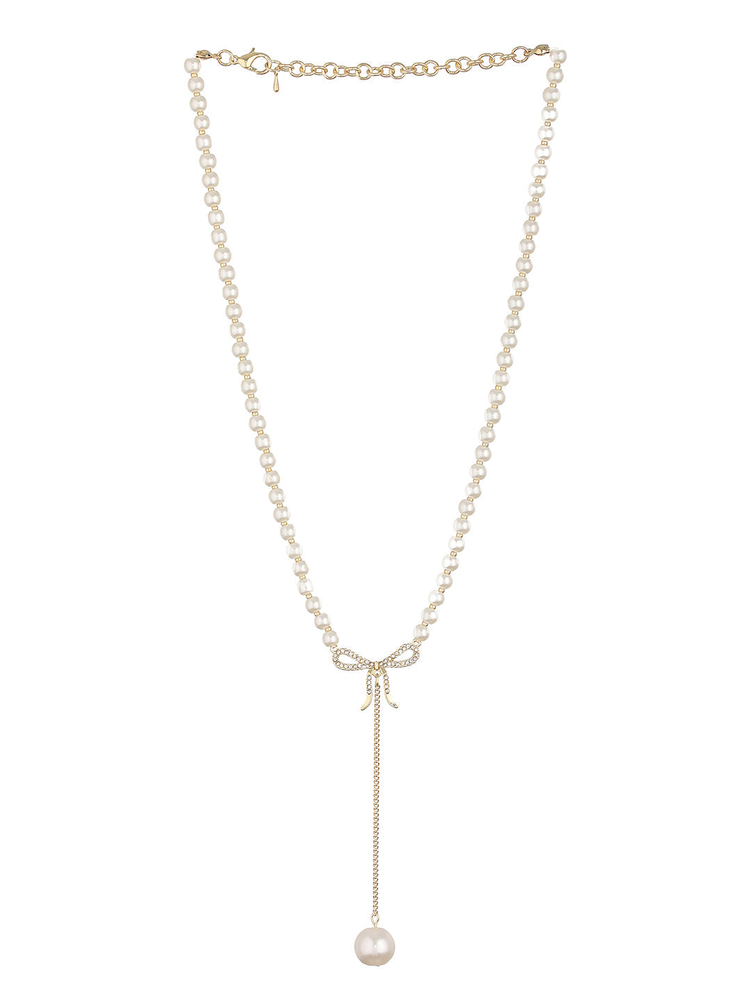Prita by Priyaasi Studded Bow Pearl Drop Chain Gold-Plated Necklace