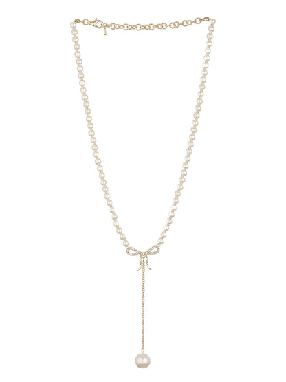 Prita by Priyaasi Studded Bow Pearl Drop Chain Gold-Plated Necklace