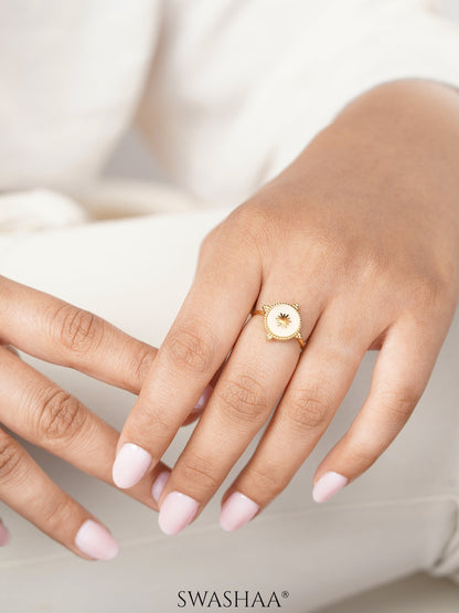 Domicia Pinkface Sunbrust Dotted Frame 18K Gold Plated Ring