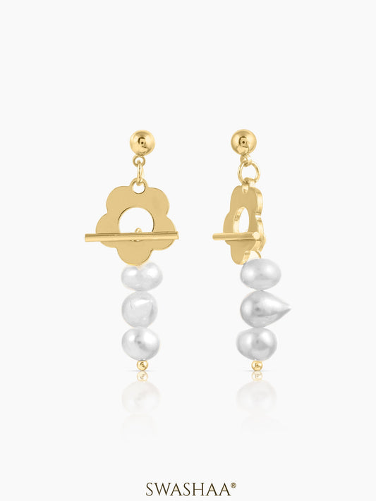 Dunsmuir Flower TopsPearl 18K Gold Plated Dangling Earrings