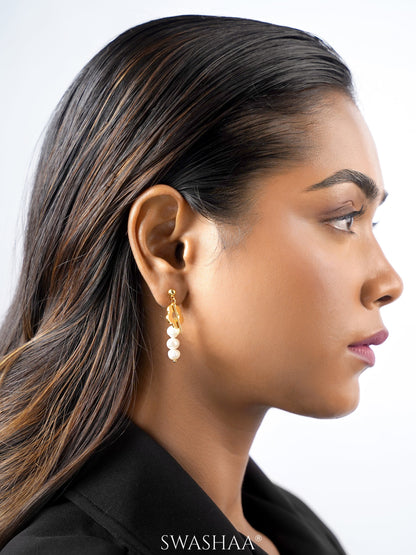 Dunsmuir Flower TopsPearl 18K Gold Plated Dangling Earrings