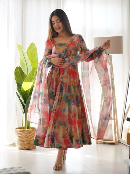 Organza Floral Digital Print Flair Dress Suit - Premium  from Ethenika.com - Just INR 1590! Shop now at Ethenika.com 