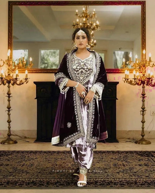 Thread Embroidery work Winter Velvet Suit (Stitched) - Premium  from Ethenika.com - Just INR 2590! Shop now at Ethenika.com 
