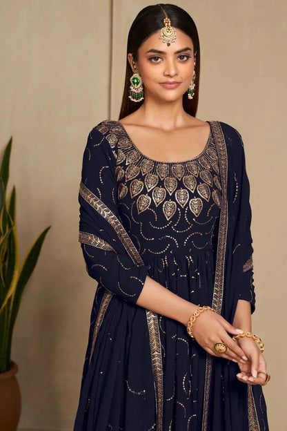 Faux Georgette Sequence Zari Embroidery Work Flair Kurti Dupatta set - Premium  from Ethenika.com - Just INR 4990! Shop now at Ethenika.com 