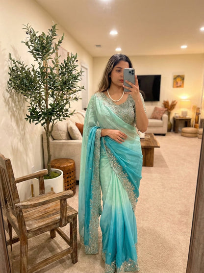 Fendy Silk C Pallu 3mm sequence embroidery work Saree