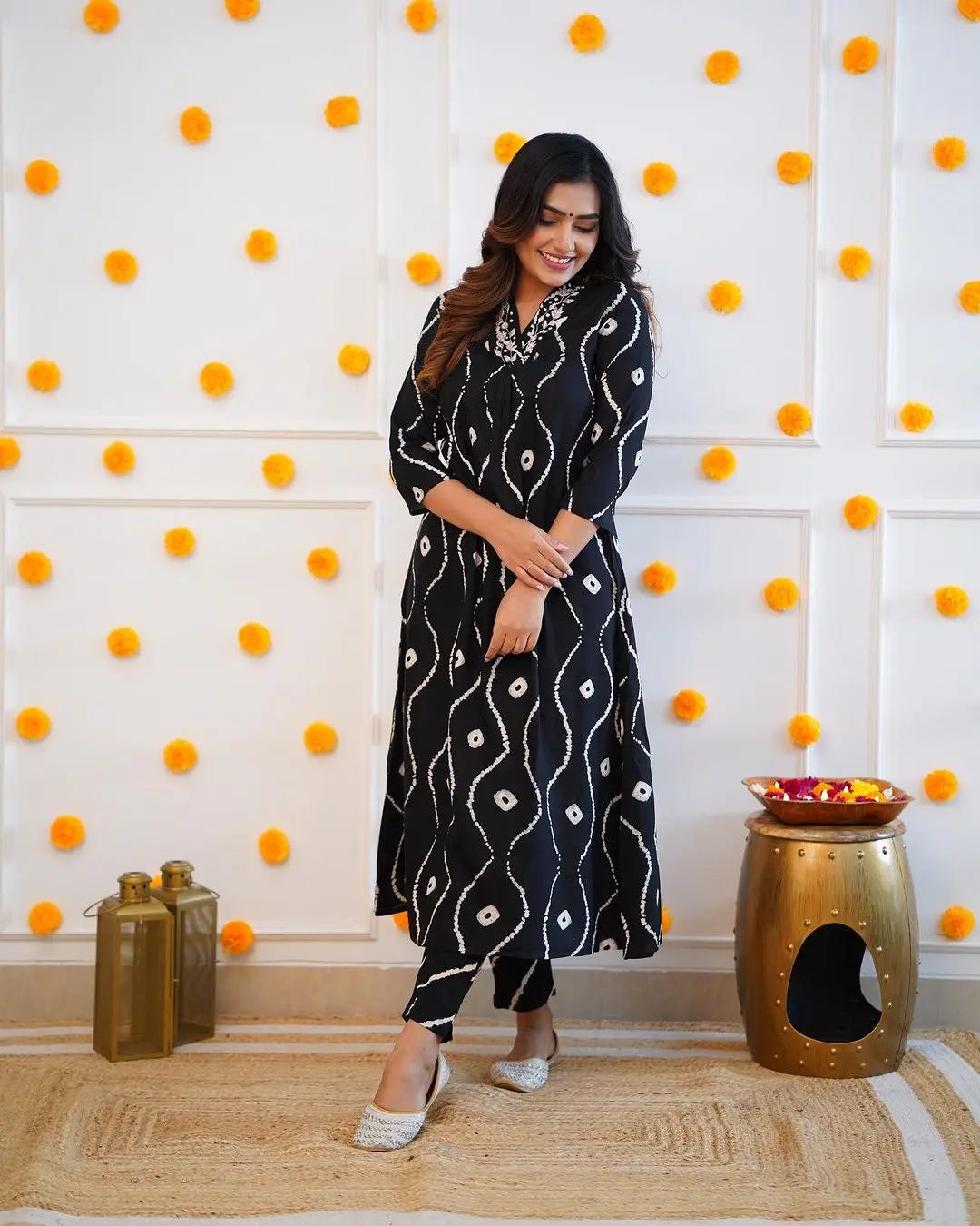 Neckline Thread Work Leheriya Kurti Pant Set (Stitched) - Premium  from Ethenika.com - Just INR 1990! Shop now at Ethenika.com 